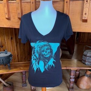 Metal Mulishs size large l Black V-Neck Tee Skull Design lace back design